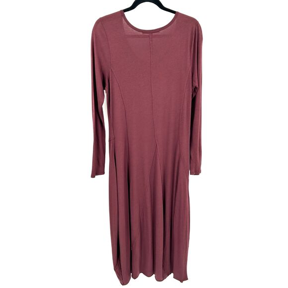 PERUVIAN CONNECTION Artista Purple Brown Long Sleeve Jersey Midi Dress Large - Picture 3 of 8